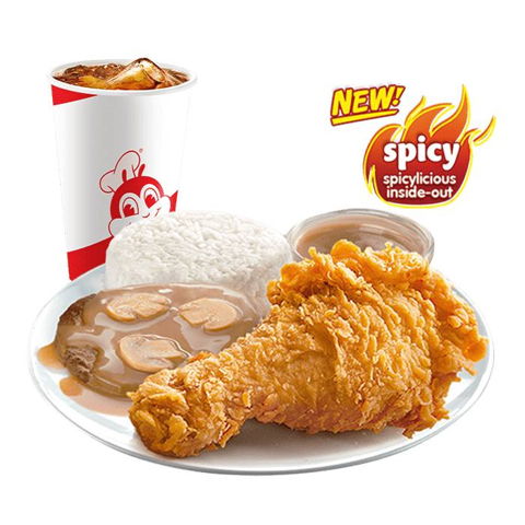 1 - pc. Chickenjoy New Spicy w/ Burger Steak w/ Drink