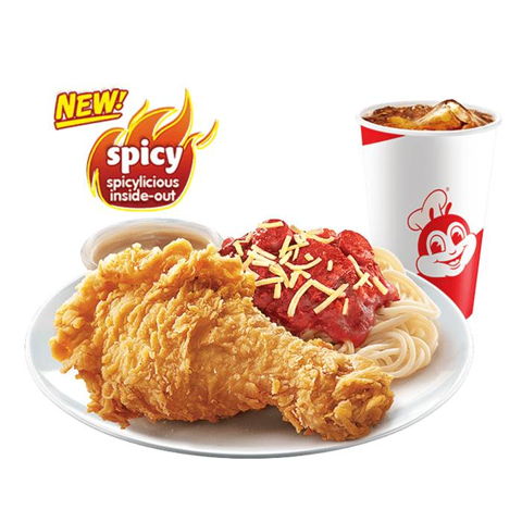 1 - pc. Chickenjoy New Spicy w/ Jolly Spaghetti w/ Drink