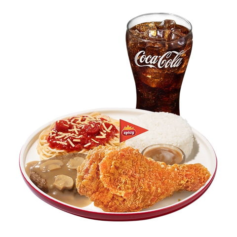 1 - pc. Chickenjoy, Burger Steak & Half Jolly Spaghetti Super Meal w/ Drink