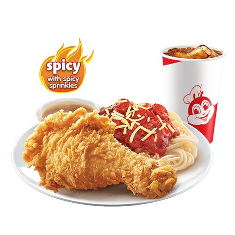 1 - pc. Chickenjoy Spicy w/ Jolly Spaghetti w/ Drink