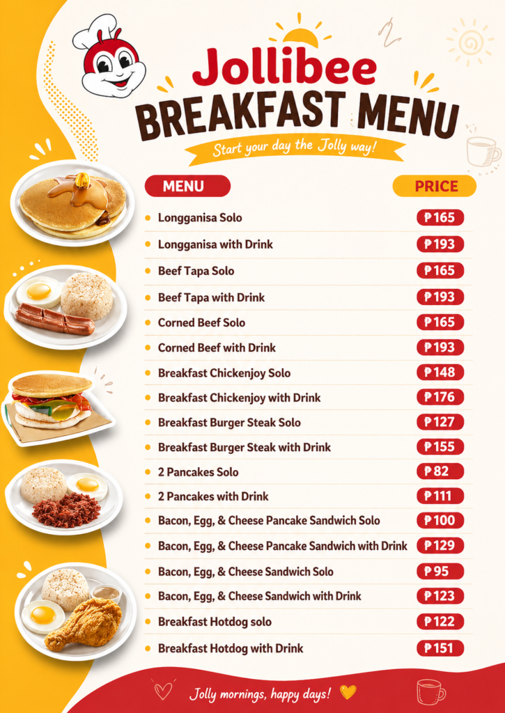 Jollibee Menu with Prices Philippines 2026 12 01